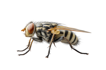PNG Close-up of a housefly on black background highlighting details