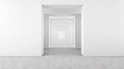 Fototapeta premium Empty white hallway perspective view, modern architectural design.