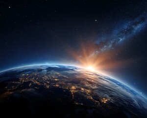 Earth, Sun, and Milky Way at Night