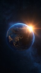 Obraz premium Earth with Rising Sun and City Lights from Space