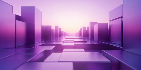 Fototapeta premium Abstract purple city glows with geometric Precision and architectural design