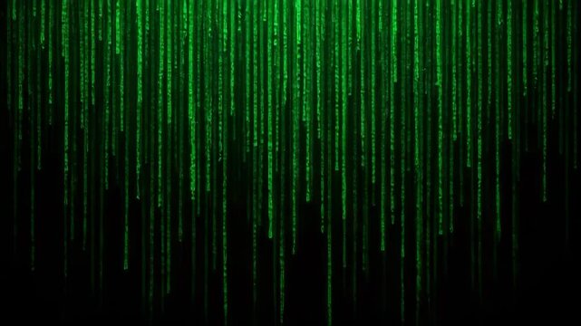 Digital green code rain effect on black background  