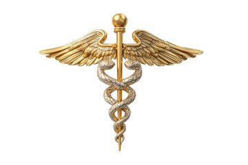 PNG Golden caduceus symbol with twin serpents and wings - medical icon