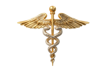 PNG Golden caduceus symbol with twin serpents and wings - medical icon
