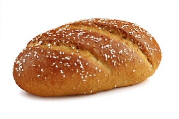 Golden-brown artisan bread, sprinkled with sesame seeds.