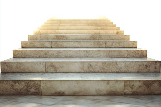 Stone staircase leading upwards fading into bright white light symbolizing hope or ascension