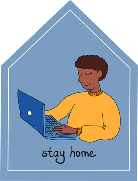 Keep calm and stay home. Pandemic of coronavirus and social distancing, self quarantine concept.Adults staying home in self isolation to reduce risk of spreading the corona.