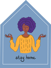 Keep calm and stay home. Pandemic of coronavirus and social distancing, self quarantine concept.Adults staying home in self isolation to reduce risk of spreading the corona.