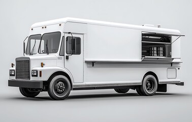 Naklejka premium White Food Truck Mockup with Open Serving Window and Modern Design