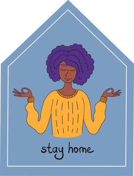 Keep calm and stay home. Pandemic of coronavirus and social distancing, self quarantine concept.Adults staying home in self isolation to reduce risk of spreading the corona.