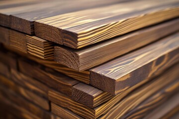 Naklejka premium Stacked Wooden Planks display Textured Grain Patterns, Craftsmanship Wood Grain