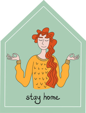Keep calm and stay home. Pandemic of coronavirus and social distancing, self quarantine concept.Adults staying home in self isolation to reduce risk of spreading the corona.