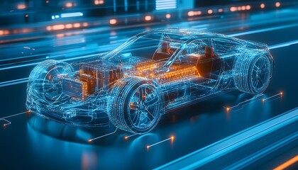 Digital rendering of a futuristic vehicle's interior mechanics.