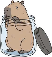 Capybara in a Jar Cartoon Illustration 