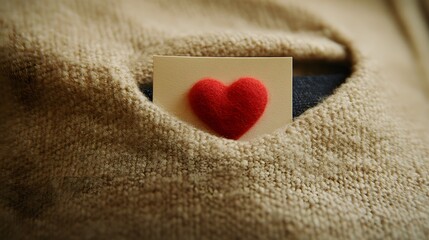 Fototapeta premium Cozy Knit Sweater Pocket with Felt Heart Card