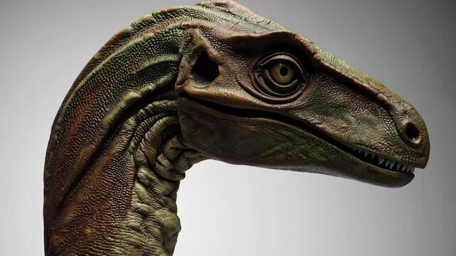Realistic dinosaur head turn sequence highlighting intricate texture and detailed features