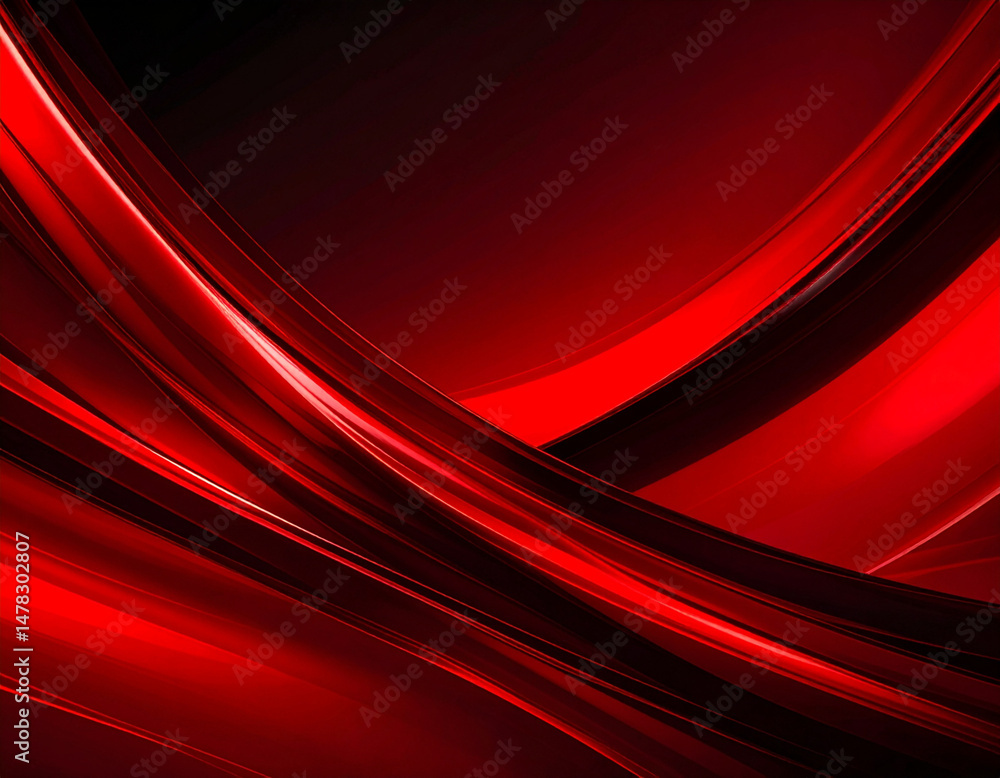 Poster abstract red swirls dynamic curves, glossy texture, dark background