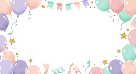 Celebrating with Balloons Stars and Streamers Border Background