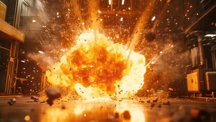 Fototapeta premium Massive explosion in an industrial setting