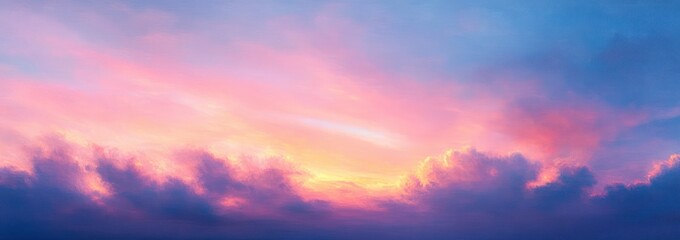 Obraz premium Vibrant sunset sky with pink, orange, and purple hues illuminating soft clouds creating a peaceful and awe-inspiring atmosphere