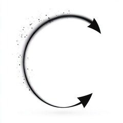 Black curved arrow forming a circular shape with paint splatter effects on a white background conveying a sense of movement and flow