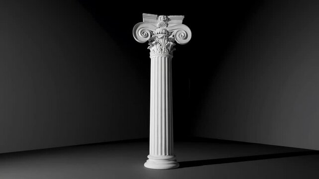 Classical greek column rotating in dramatic lighting showcasing architectural elegance