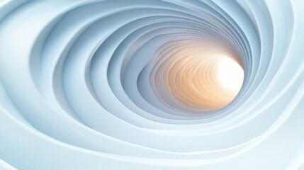 Obraz premium Abstract spiral tunnel with smooth layered curves in shades of blue leading towards warm glowing light at the end creating a sense of depth and calm