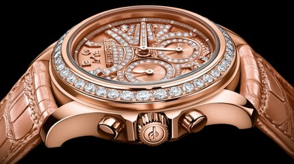 Rose gold diamond wristwatch closeup