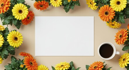 Fototapeta premium Paper and Flowers with Coffee
