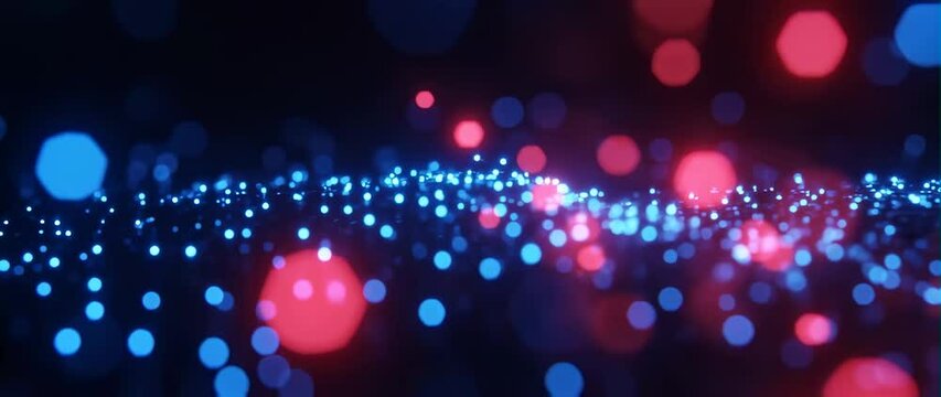 Anamorphic video Hi tech motion background, blue and red flickering dots