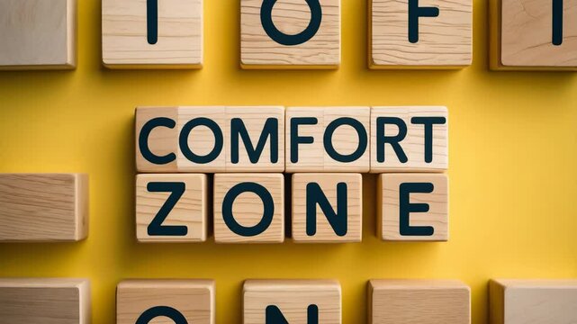 Conceptual representation of comfort zone with text on blocks.