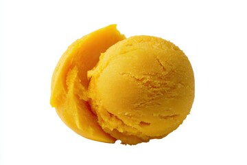 A scoop of vibrant yellow sorbet, perfect for a hot summer day.