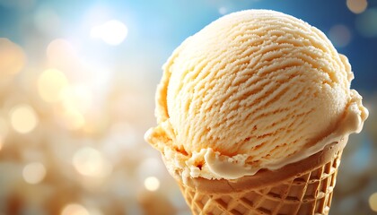 Vanilla ice cream scoop in waffle cone