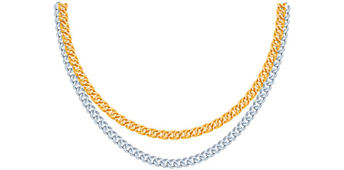 Naklejka premium Gold And Silver Chains Necklace On White Background, Unique Fine Jewelry Vector Illustration. 