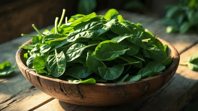 A bowl containing fresh spinach
