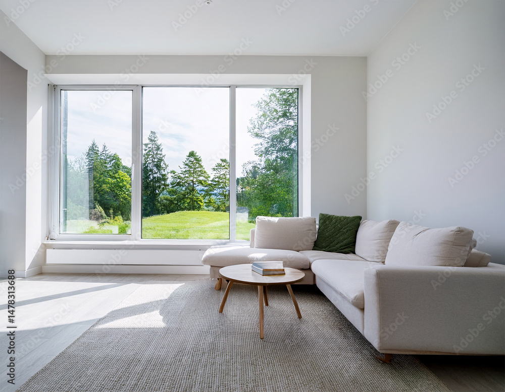 Aufkleber the living room is designed in a minimalist style with a predominantly white color palette complete 