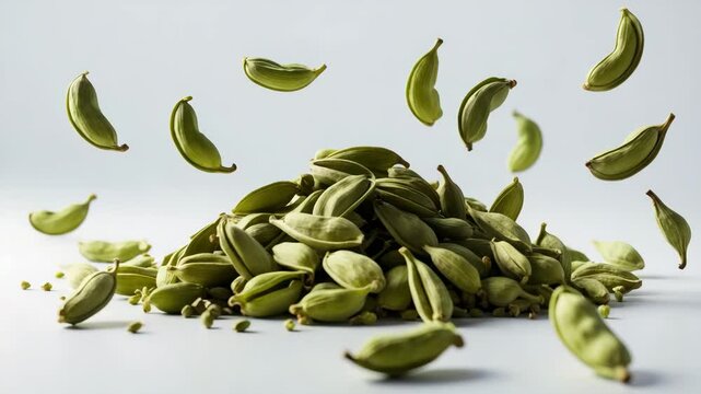 Isolated backdrop featuring a close-up of cardamom pods.