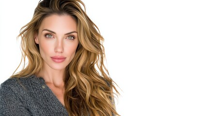 Naklejka premium Stunning Portrait of a Beautiful Woman with Long Hair and Natural Makeup