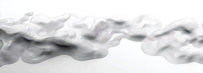 Abstract flowing contour lines forming smooth wave-like shapes in grayscale on white background conveying movement and fluidity