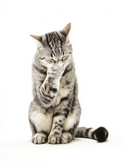 口元を押さえている猫（言わざる）