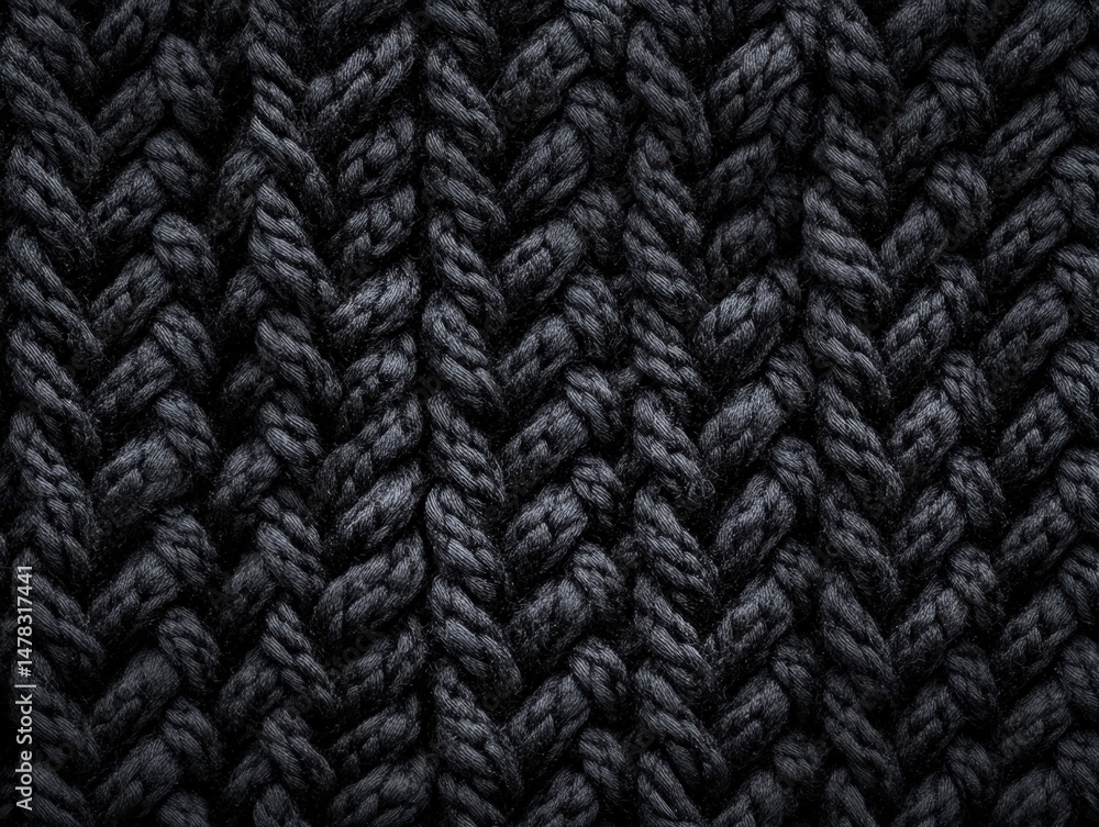 Poster dark black knitted texture with woven pattern for background use
