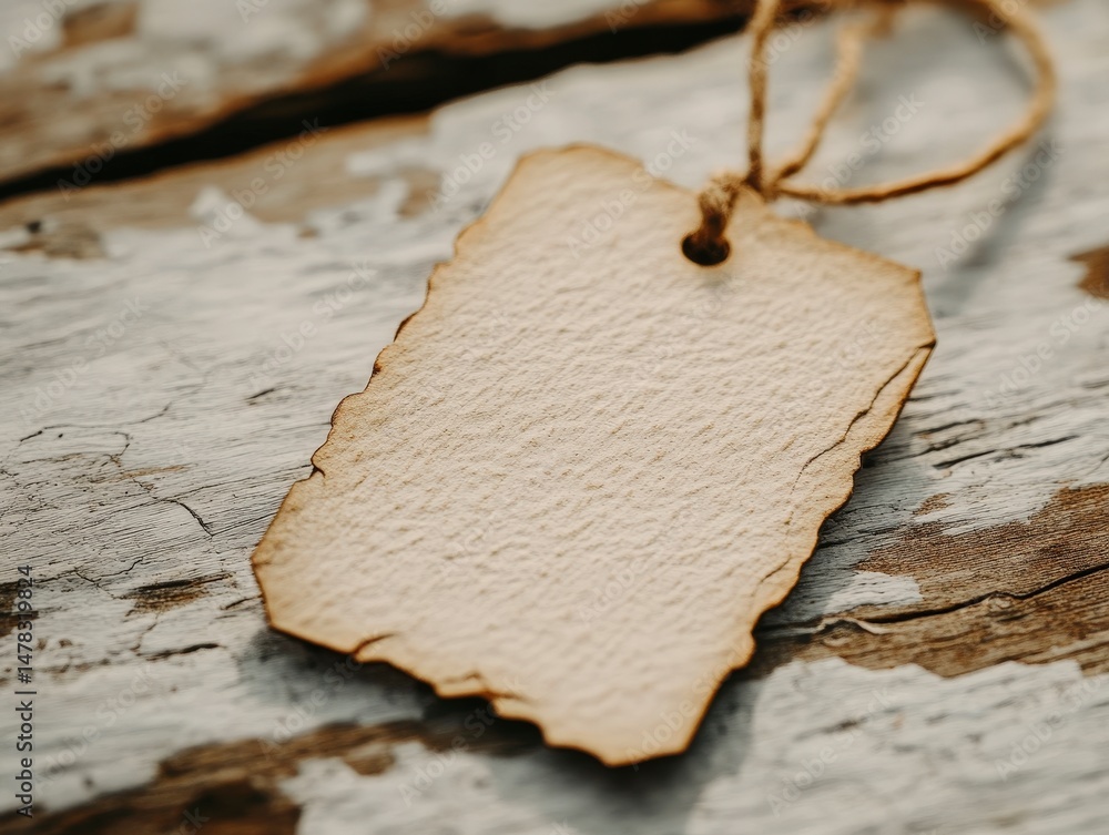 Poster rustic blank tag on weathered wood background for crafting projects
