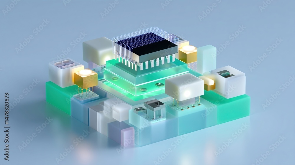 Aufkleber a 3d render of a smart sensor fusion stack embedded in a robotic device showcasing the microcontroll