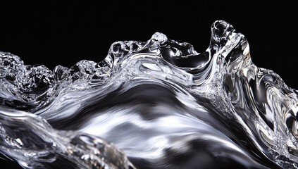 "Abstract Silver Wave Splash on Black Background"