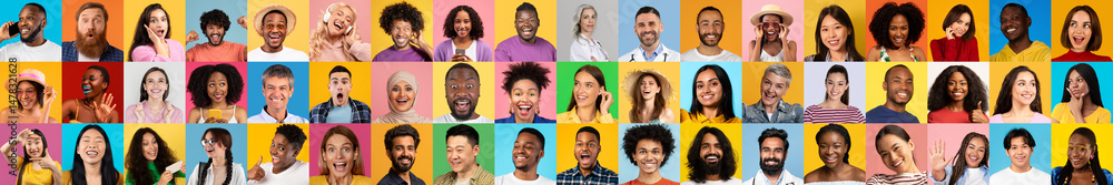 Poster this collage features a collection of diverse individuals expressing joy and connection against colo