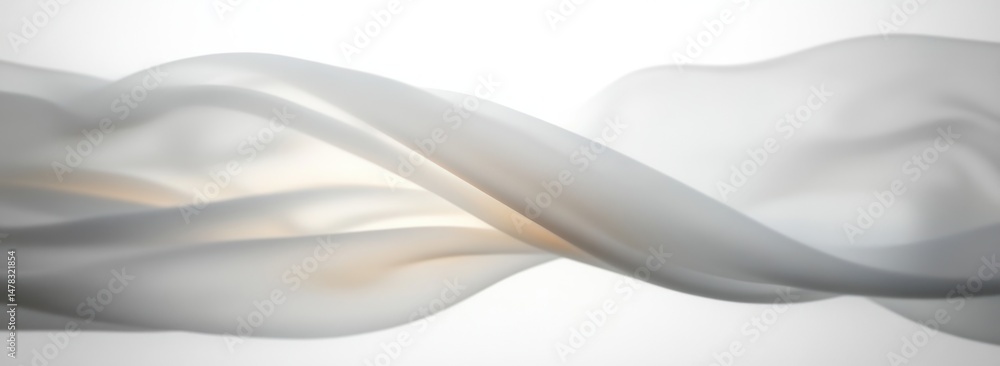 Poster soft flowing translucent white fabric twisting gently in the air with smooth shadows and subtle ligh