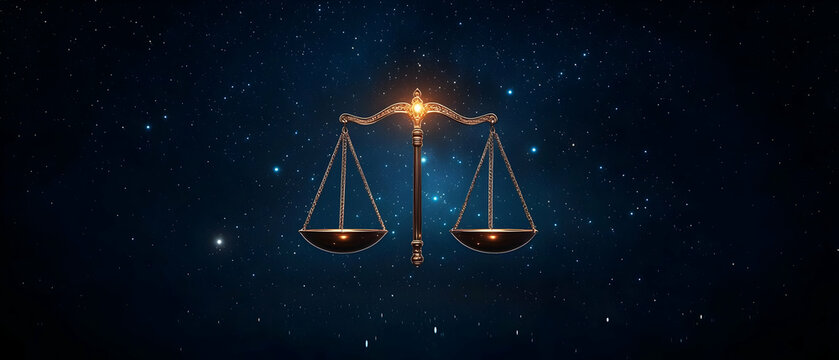 Golden Scales Of Justice Against Cosmic Stars - Powered by Adobe