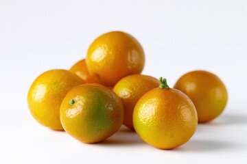 A cluster of bright orange kumquats, glistening under soft light.