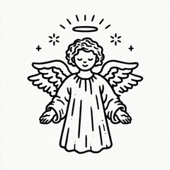 Fototapeta premium Angel Wings Halo Illustration Holy Character Art Divine Spirituality Symbol Cute Cartoon Guardian Sketch Sacred Religion Ethereal Vintage Celestial Design Heavenly Icon Mythology Fantasy