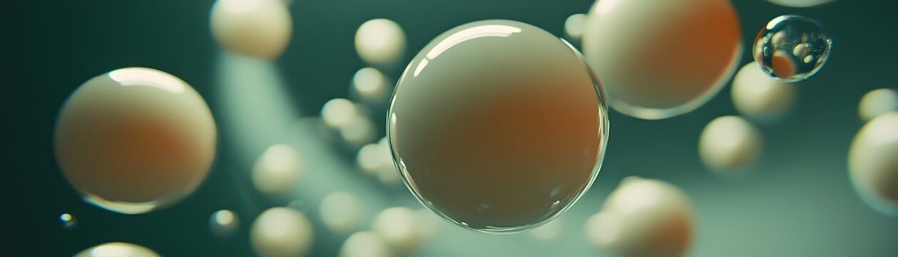 Abstract representation of floating spherical shapes.